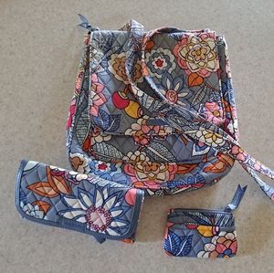 Vera Bradley Tropical Evening Quilted Crossbody Bag Purse Wallet Coin Purse Set